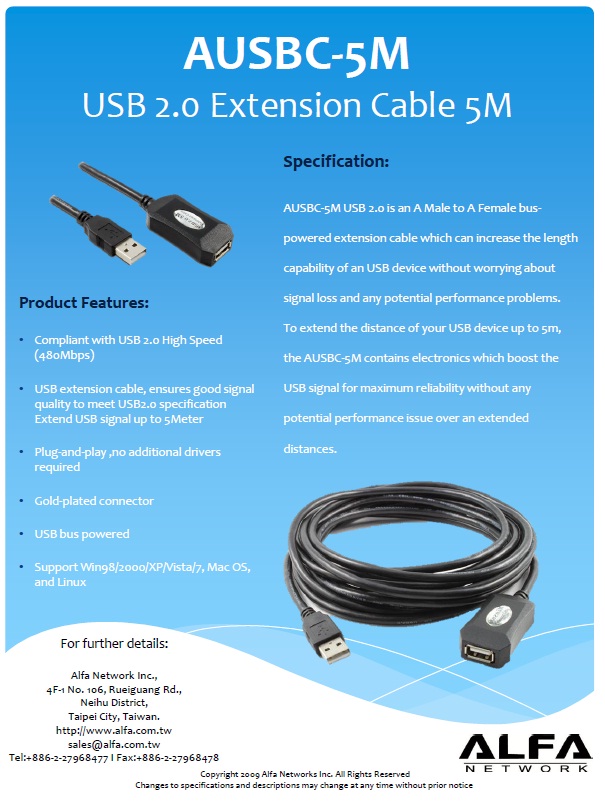 Alfa AUSBC-5M Active USB Cable